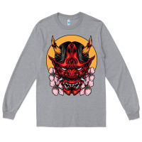 Heather Grey demon oni mask Long Sleeve Tee - artisFamous