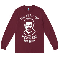 Burgundy Ron tv show parks Swanson - Bacon & Eggs Long Sleeve Tee - artisFamous