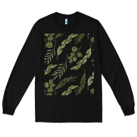 Black Watercolor Eucalyptus Pattern Long Sleeve Tee - artisFamous