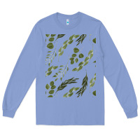 Colony Blue Watercolor Eucalyptus Pattern Long Sleeve Tee - artisFamous