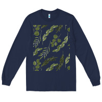 Navy Watercolor Eucalyptus Pattern Long Sleeve Tee - artisFamous