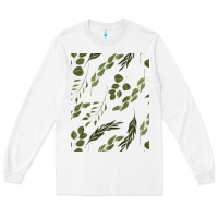 White Watercolor Eucalyptus Pattern Long Sleeve Tee - artisFamous
