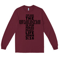 Burgundy John 3:16 Bible Verse Cool Christian Church Shirts Christianity Long Sleeve Tee - artisFamous