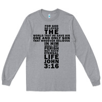 Heather Grey John 3:16 Bible Verse Cool Christian Church Shirts Christianity Long Sleeve Tee - artisFamous