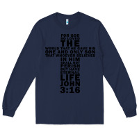 Navy John 3:16 Bible Verse Cool Christian Church Shirts Christianity Long Sleeve Tee - artisFamous