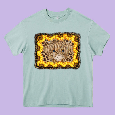 Baby Cow Leopard Sunflowers Heavy Core Tee Designed By Cowcowdesign