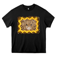 Black Baby Cow Leopard Sunflowers Heavy Core Tee - CowCowDesign