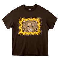 Chocolate Brown Baby Cow Leopard Sunflowers Heavy Core Tee - CowCowDesign