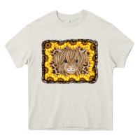 Cream Baby Cow Leopard Sunflowers Heavy Core Tee - CowCowDesign