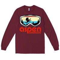 Burgundy aspen colorado ski mountain skiing retro vacation Long Sleeve Tee - artisFamous