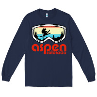 Navy aspen colorado ski mountain skiing retro vacation Long Sleeve Tee - artisFamous
