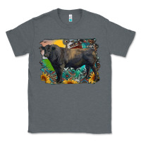Charcoal Heather black angus bull with aztec and farm background Classic Tee - RanaPortraitStore