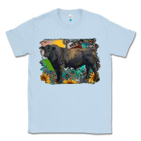 Dusty Blue black angus bull with aztec and farm background Classic Tee - RanaPortraitStore