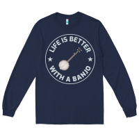 Navy Banjo Bluegrass Music Traditional Musician Funny Gift Long Sleeve Tee - artisFamous