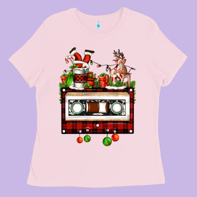 Christmas Cassette Ladies Tee Designed By Fadigitalartstudio