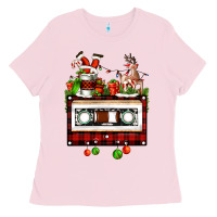 Bubblegum Pink christmas cassette Ladies Tee - FaDigitalArtStudio