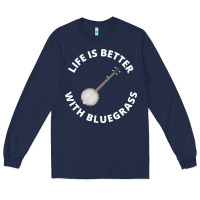 Navy Banjo Bluegrass Music Traditional Musician Funny Gift Long Sleeve Tee - artisFamous