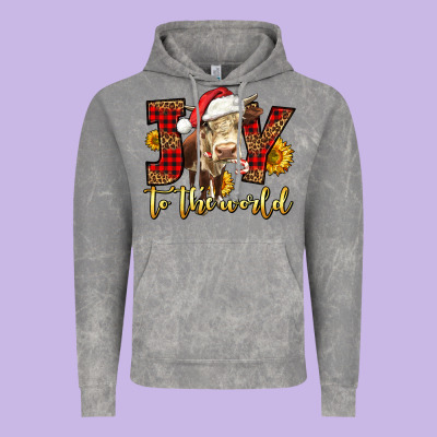 Joy To The World Christmas Cow Vintage Hoodie Designed By Lillyallendesigns