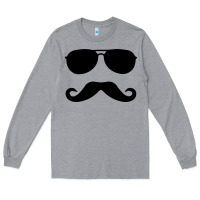 Heather Grey moustache and sunglasses Long Sleeve Tee - artisFamous