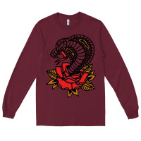 Burgundy the king cobra snake and rose Long Sleeve Tee - artisFamous