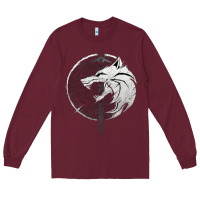Burgundy Witcher Wolf Long Sleeve Tee - artisFamous