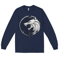 Navy Witcher Wolf Long Sleeve Tee - artisFamous
