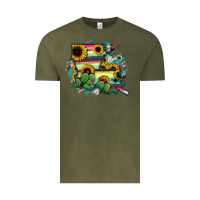 Vintage Olive Louisiana Map Sunflower Cactus Serape Vintage Tee - RanaPortraitStore