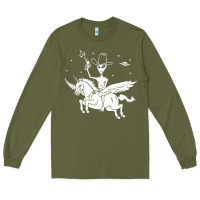 Army Green alien riding unicorn  cool ufo cowboy Long Sleeve Tee - artisFamous