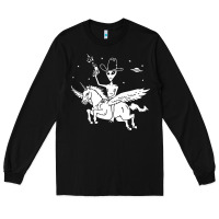 Black alien riding unicorn  cool ufo cowboy Long Sleeve Tee - artisFamous