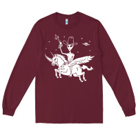 Burgundy alien riding unicorn  cool ufo cowboy Long Sleeve Tee - artisFamous