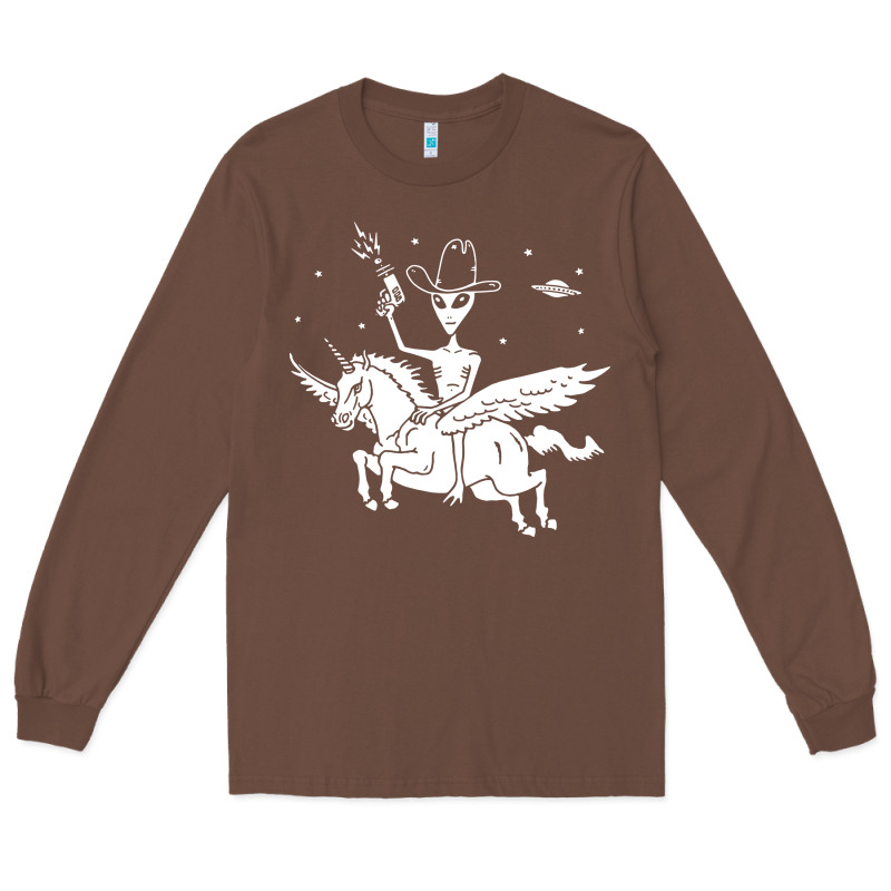 Alien Riding Unicorn  Cool Ufo Cowboy Long Sleeve Tee by artisFamous | Teevron