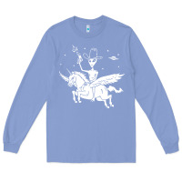 Colony Blue alien riding unicorn  cool ufo cowboy Long Sleeve Tee - artisFamous