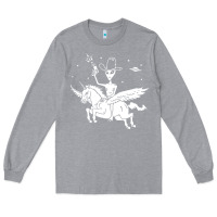 Heather Grey alien riding unicorn  cool ufo cowboy Long Sleeve Tee - artisFamous