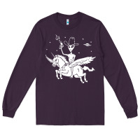 Plum alien riding unicorn  cool ufo cowboy Long Sleeve Tee - artisFamous