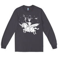 Smoke alien riding unicorn  cool ufo cowboy Long Sleeve Tee - artisFamous