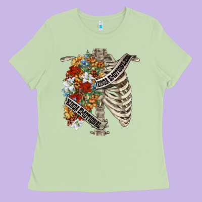 Kinda Emotionless Kinda Emotional Skeleton Chest Ladies Tee Designed By Fadigitalartstudio