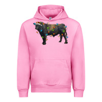 Fuchsia Pink christmas black angus bull with christmas lights Urban Hoodie - RanaPortraitStore