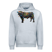 Heather Grey christmas black angus bull with christmas lights Urban Hoodie - RanaPortraitStore
