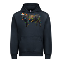 Navy christmas black angus bull with christmas lights Urban Hoodie - RanaPortraitStore