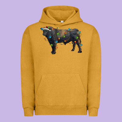 Christmas Black Angus Bull With Christmas Lights Urban Hoodie Designed By Ranaportraitstore