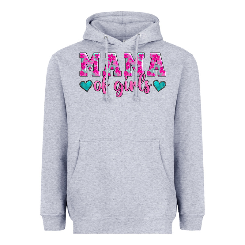 Mama Of Girls Floral Pattern Turquoise Heart Heavyweight Hoodie by Jasminsmagicworld | Teevron