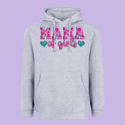 Mama Of Girls Floral Pattern Turquoise Heart Heavyweight Hoodie Designed By Jasminsmagicworld