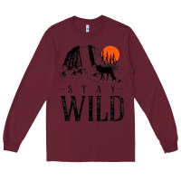 Burgundy stay wild illustration with mountain Long Sleeve Tee - artisFamous