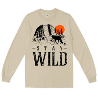 Mushroom stay wild illustration with mountain Long Sleeve Tee - artisFamous