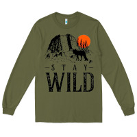 Army Green stay wild illustration with mountain Long Sleeve Tee - artisFamous
