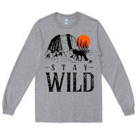 Heather Grey stay wild illustration with mountain Long Sleeve Tee - artisFamous