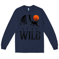 Navy stay wild illustration with mountain Long Sleeve Tee - artisFamous