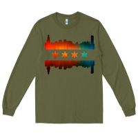 Army Green chicago flag skyline Long Sleeve Tee - artisFamous
