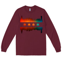 Burgundy chicago flag skyline Long Sleeve Tee - artisFamous