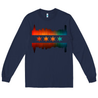 Navy chicago flag skyline Long Sleeve Tee - artisFamous